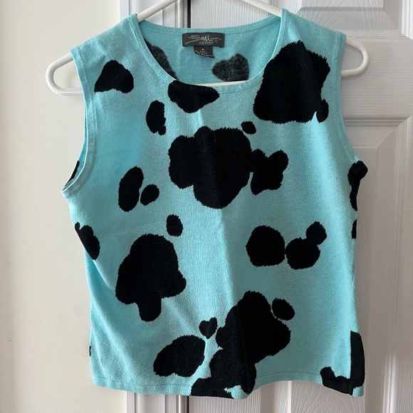 SML Design Cow Print Scoop Neck Tank Sweater, size Medium - Picture 1 of 5